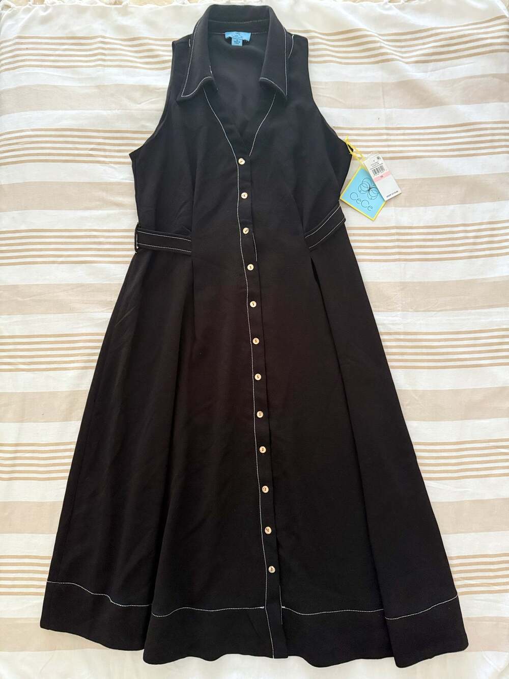 CeCe NWT | black Island Time sleeveless button down crepe shirt dress | size 10